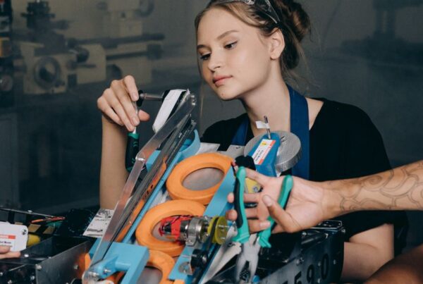 Students in a robotics training