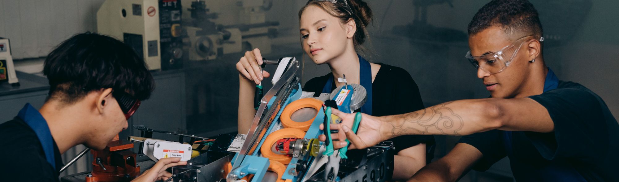 Students in a robotics training